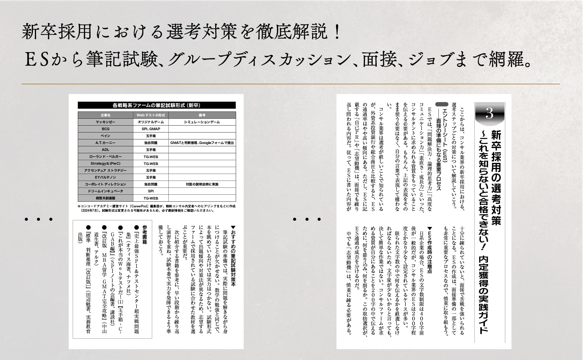 新卒採用における選考対策の解説ページ画像